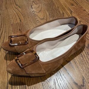 Avellini Suede Ballet Flats Women Brown Pointed Toe Tortoise Buckle 9 Made Italy